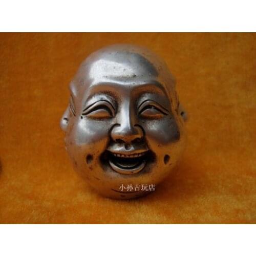 The tibetan silver carved four face buddha with seal carving