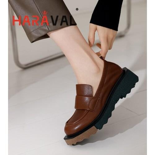 HARAVAL Women Pumps Shoes Wedges Mary Janes Solid Office & Career Office Lady Spring Autumn Black Brown Slip-On Shoes B357