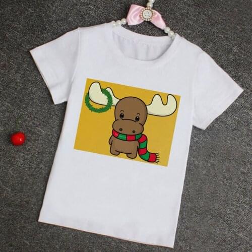 Cozy Christmas Tshirt Kids Funny Round Neck Girls T-shirt Fashion Boys Tops Santa Claus Tree Elk Printed Harajuku Cartoon Cute