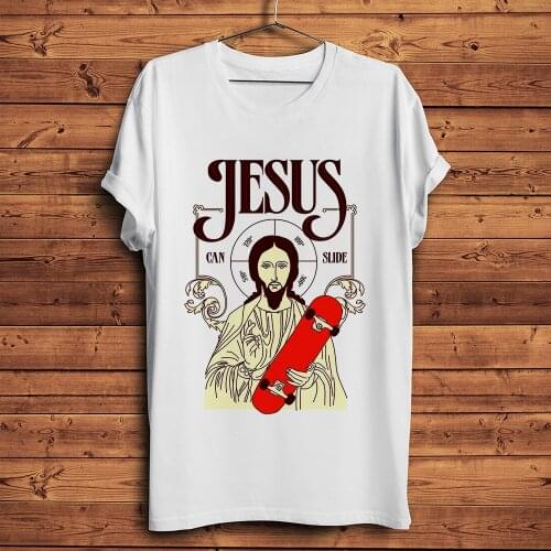 Jesus can slide any direction funny t-shirt homme summer short sleeve t shirt men white casual tshirt unisex hipster streetwear
