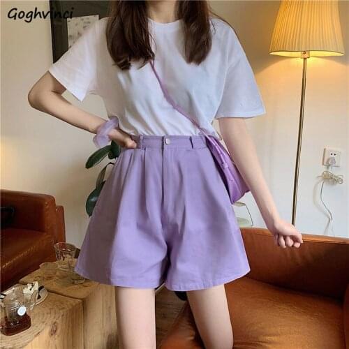 Women Casual Shorts Solid Wide Leg Simple High Elastic Waist Summer All-match Students Loose Korean Style Ulzzang Harajuku Chic