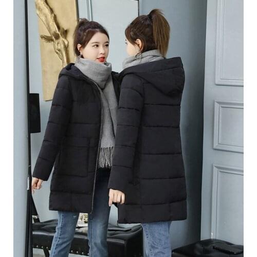 Cotton Coat Female Long 2019 Winter Hooded Loose Large Size Cotton Coat Korean Long Sleeve Parkas Hooded Coat Thick Cotton Coat