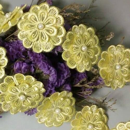 10 x Yellow Heart Flower Diamond Lace Trim 5X5cm Wide Bridal Wedding Dress Ribbon Embroidered Applique Sewing Craft 5X5 cm