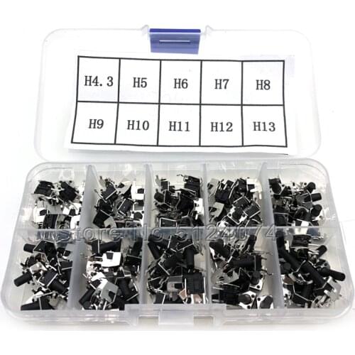 100pcs/lot 10 kinds 6*6*4.3/5/6/7/8/9/10/11/12/13MM Touch switch Key Push switch box horizontal with bracket button mixed kit