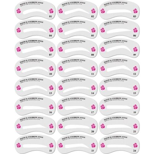 24 Styles Eyebrow Shaping Stencils Grooming Kit Makeup Shaper Set Template Tool l For Women Beauty Modelo de sobrancelha