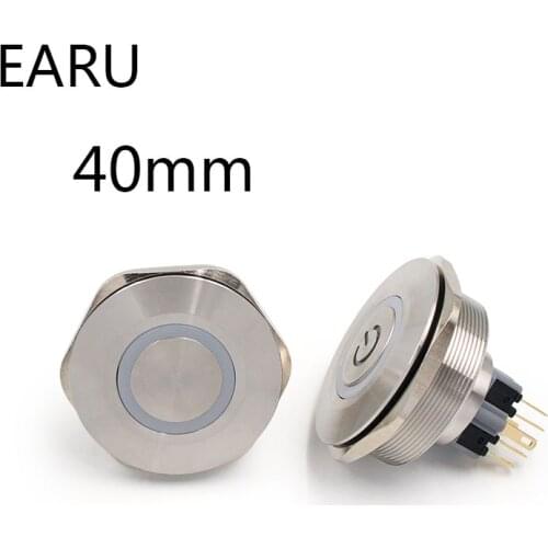 40mm Stainless Steel Metal Push Button Switch Flat Round Momentary Power Ring Mark 6 Pin Car Switches Reset Latching Fixation