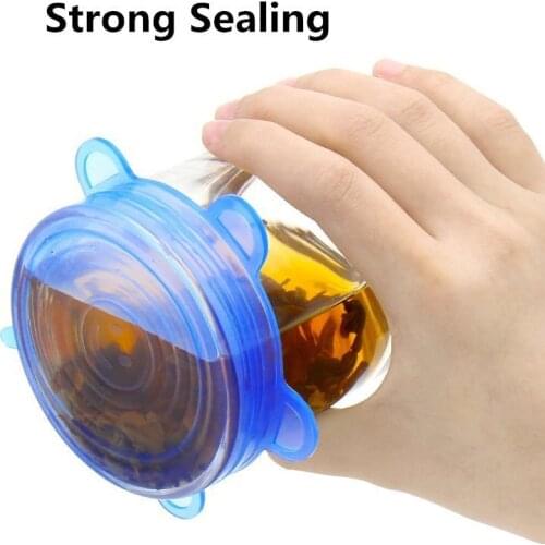 6pcs/Bag Baby Food Grade Silicone Wrap Food Fresh Keeping Saran Lid High Stretch Seal Vacuum Container Cover Kids Tableware