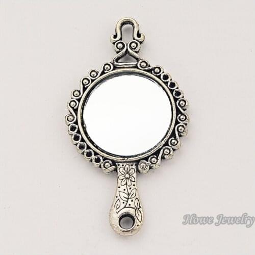 8 pcs Vintage Charms Mirror Pendant Antique silver Fit Bracelets Necklace DIY Metal Jewelry Making