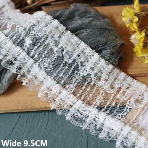 9.5CM Wide White Mesh 3d Pleated Fabric Embroidered Fringe Ribbon Collar Cuffs Ruffle Trim Dress Applique Curtains Sewing Decor
