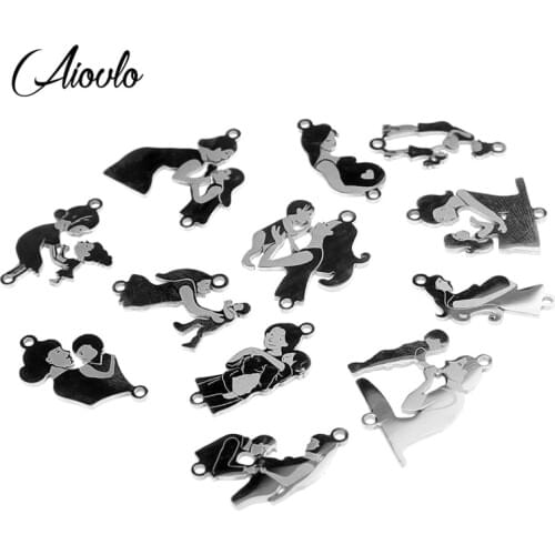 Aiovlo 5pcs/lot Stainless Steel Mothers Day Charm Connector for Earring Bracelet Necklace Carving Pendants Diy Jewelry Making