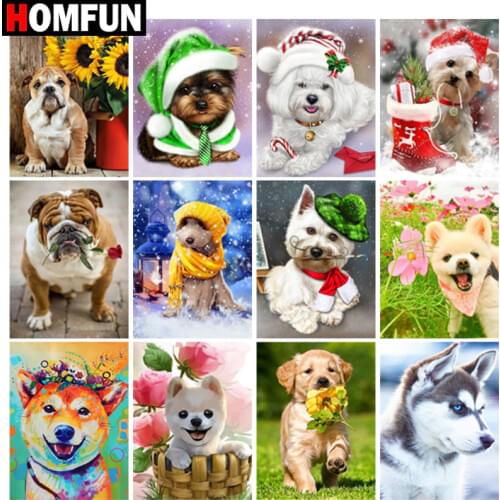 HOMFUN Full Diamond "Animal dog flower" DIY 5D Diamond Painting Cross Stitch Home Decor Picture Of Rhinestone Handmade