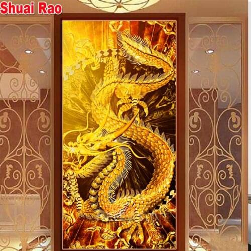 Large New Full Square Diamond 5D Chinese Golden Dragon DIY Diamond Painting Embroidery Cross Stitch Rhinestone Mosaic Decor