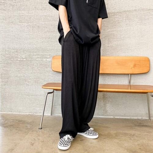 Pleated Straight Pants Mens Fashion Green Black Gray Casual Pants Men Streetwear Loose Wide-leg Pants Mens Ice Silk Trousers