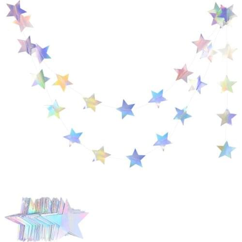 3M/4M Star-shaped Paper Garlands Laser Glitter Bunting Wedding Party Banner Hanging Star String Garland Baby Shower Supplies