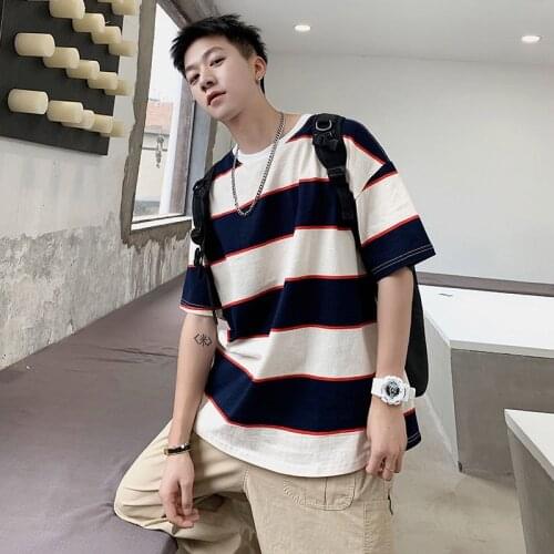 Summer Cotton Linen T Shirt Mens Fashion Casual Striped T-shirt Men Streetwear Korean Loose Short-sleeved Tshirt Mens Tops