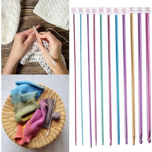 H37D 11 Pieces Tunisian Afghan Crochet Hooks, Multicolor Aluminum Knitting Needles Set, 2.0 mm to 8.0 mm