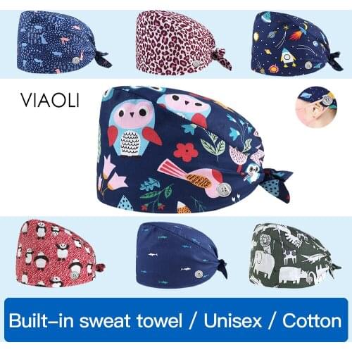 Cotton spacecraft printing Adjustable Scrub hat beauty pet shop work hats dust hat Scrub Cap Wholesale prices High Quality Women