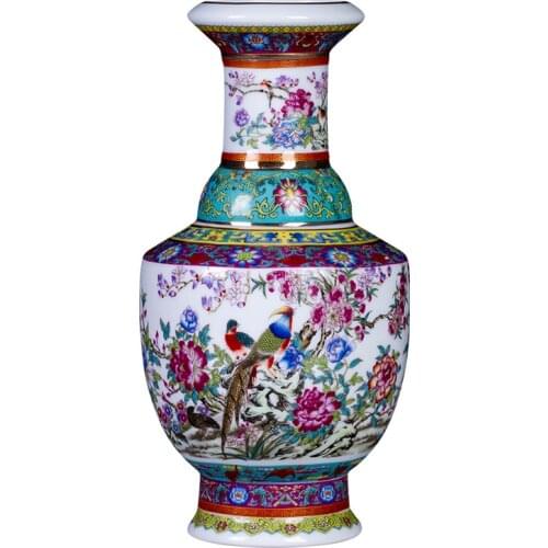 Jingdezhen Ceramic Antique Enamel Flower Vase Flower Arrangement Decoration Chinese Style Living Room