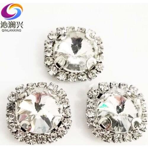 Round shape top glass crystal rhinestones with hole,white Silver bottom sew on stone for Diy Clothing accessories SWWK01