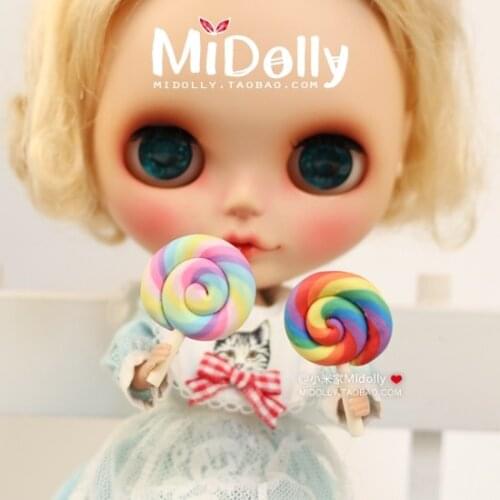 5pcs rainbow lollipop for 1/6 1/4 1/3 bjd doll lollipop accessorries for blyth Licca simulation soft pottery rainbow lollipop