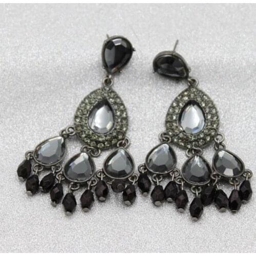 Trendy Classic Jewelry Rhinestone Grey Crystal Drop Tassel Earring For Women Statement Earrings Gift