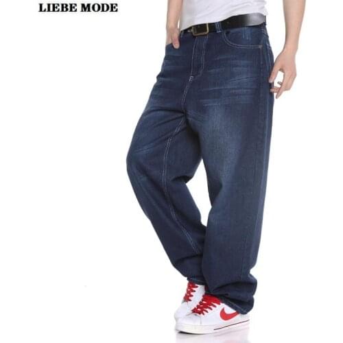 2021 Spring Autumn Mens Plus Size Hip Hop Baggy Jeans Loose Fit Jeans for Men Blue Straight Leg Skateboard Denim Pants Male