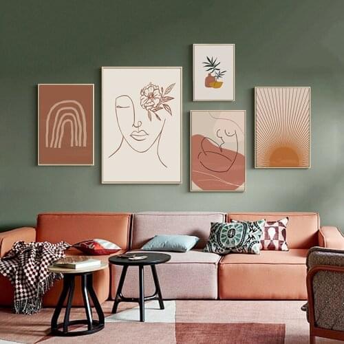 Nordic Morandi Color Canvas Painting Wall Art Abstract Geometric Lines Beauty Sun Combination Porch Print And Posters Home Decor