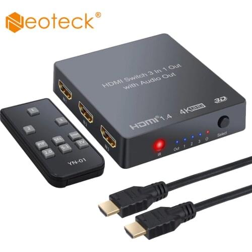 Neoteck 3x1 HDMI Switch with Audio Extractor Optical Toslink Output Support 4K 3D 1080P PIP HDMI Switcher With Remote Control
