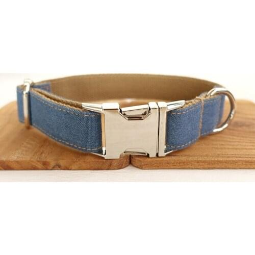 MUTTCO retailing unique design fashionable handmade dog collar THE BLUE JEAN dog collar and leash set 5 sizes UDC003