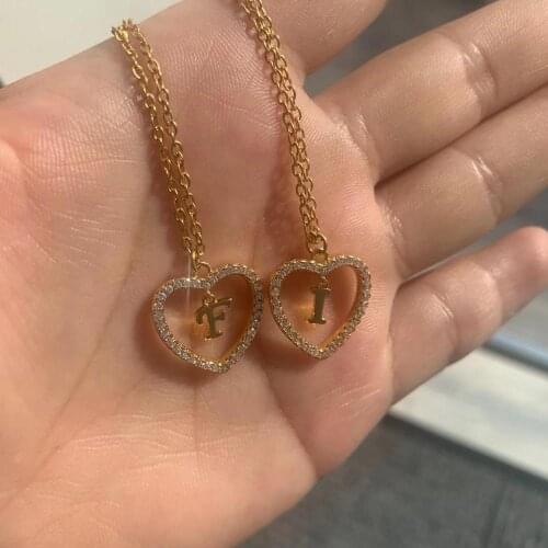 Heart Pendant Necklace Zircon Accessories Initials Heart Pendant Necklace 26 Letters Zircon Love Fashion Necklaces for Girl
