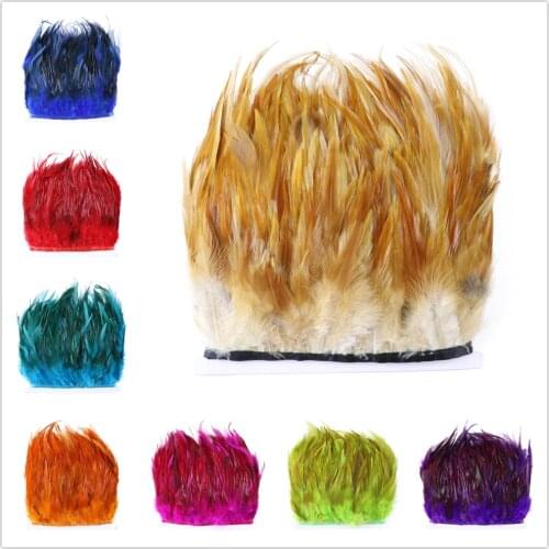 1 Meter Saddle Pheasant Feathers Trims Fringe 4-6" Natural Rooster Feathers Ribbon Sewing Feathers for Jewelry Making Plumas