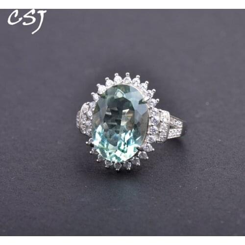 CSJ Natural Green Amethyst Adjustable Rings 925 Sterling Silver Yellow Quartz Oval10*14mm Cut Women Lady Wedding Party Gift Box