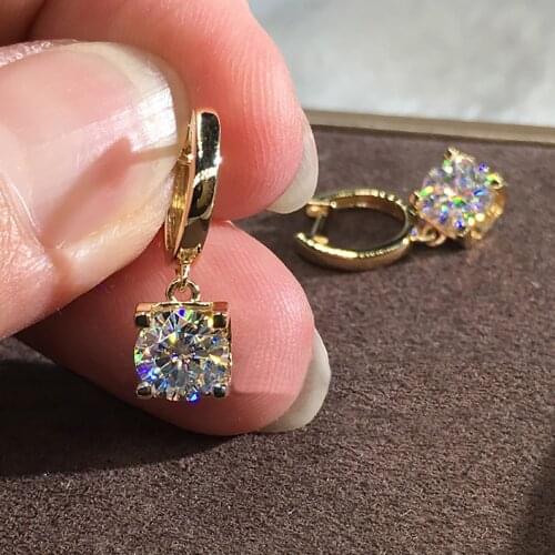 10K Au417 Yellow Gold 2 Carat Drop Clip Earrings Wedding Anniversary Engagement Party Each 1Ct Round DVVS Moissanite Diamond