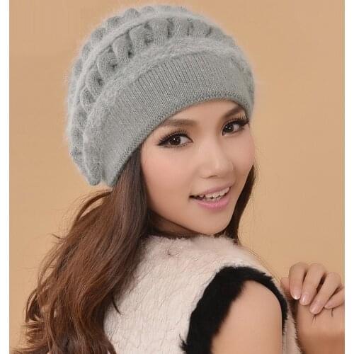 New Lady Thickened Woolen Hat Wool Knitting Hat Autumn Winter Fashion Ear Protection Rabbit Hair Cap Students Warm Hat B-7631