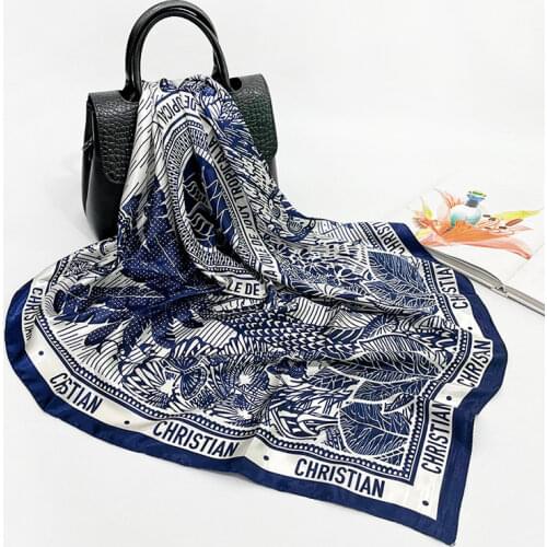 Silk Scarf Spring Summer 2021 New 90cm Square Satin Scarf Ladies Printed Shawl Scarves