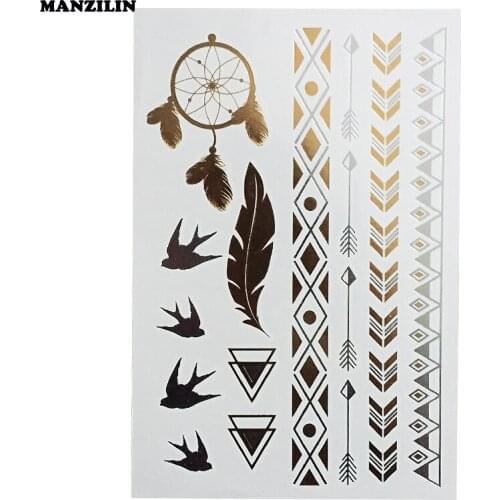Dreamcatcher Tattoo Stickers Sexy Body Tattoo Arrow Triangle Pattern Combination Waterproof Flash Golden Temporary Tattoo
