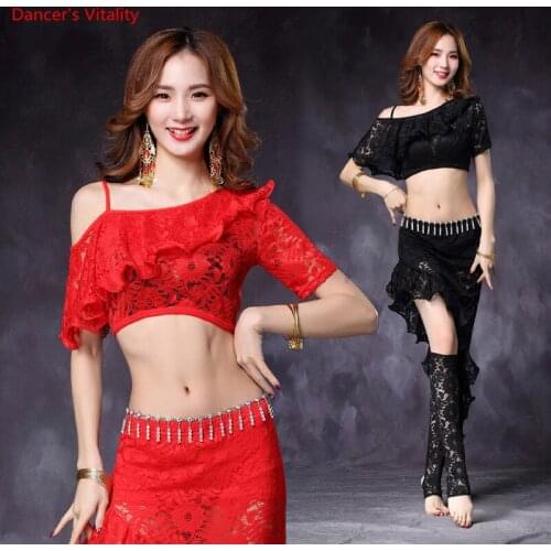 2018 new Women 2-Piece sexy Belly Dance Costume Lace Top + Short Skirt Belly Dancer Performance Practice costume