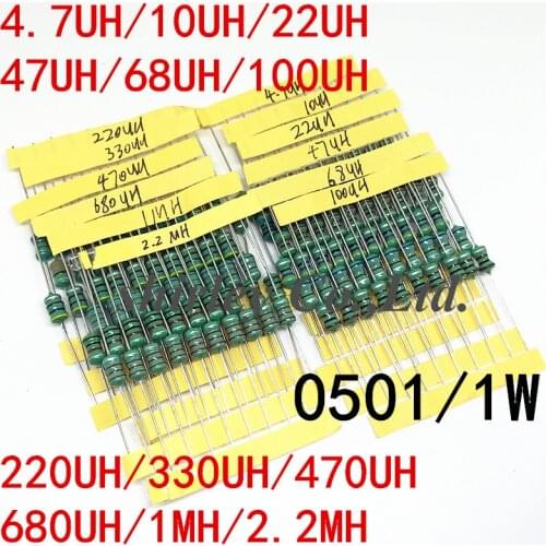 120PCS/LOT 0510 4.7/10/22/47/68/100/220UH DIP 1W 12 Kinds Color Ring inductance Each 10 Inductors Assorted Set Kit 4.7UH - 2.2MH
