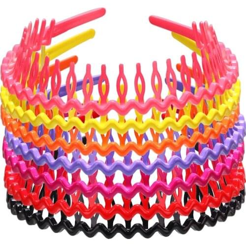 5 Mixed Color Plastic Wave Hair Band Headband 8mm with Teeth Hair Accessories