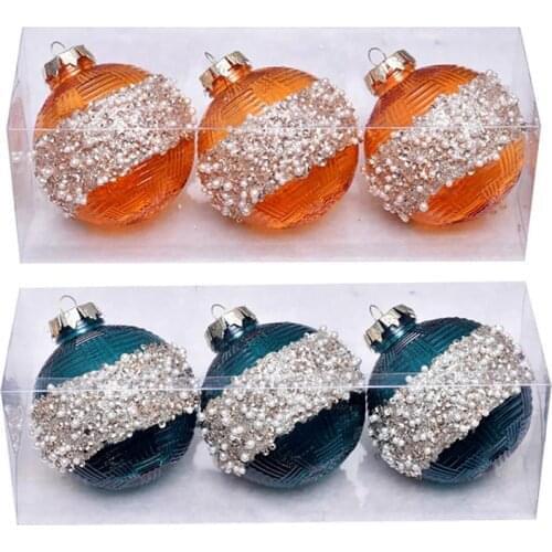 6Pcs/Set Christmas Balls Fashion Glitter Fake Pearl Decor Hollow Ball Ornament Xmas Tree Decor Accessories Photography Props