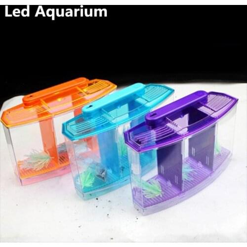 LED Light Aquarium Acrylic Three Splits Betta Fish Tank Triple Bow Fighting Isolation Hatch Breed Box Blue Purple Aquarium