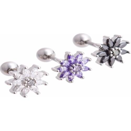 Free shippment LOT10pcs 16g Body Jewelry Body Piercing -Flowers CZ Shining Earring Ear Helix Bar Cartilage Tragus Ear Studs
