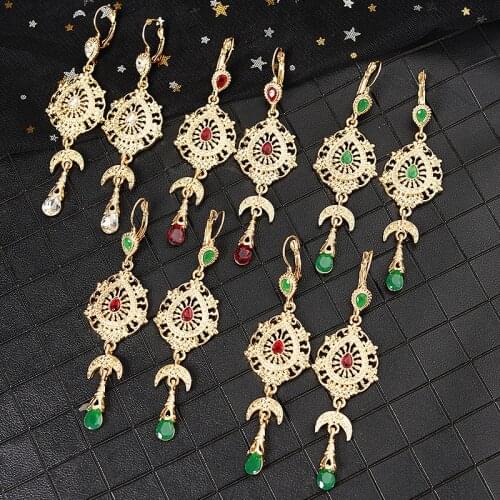 Moroccan Style Bohemian Ethnical Women Earrings Hollow Design Moon Pendant Jewelry Earrings