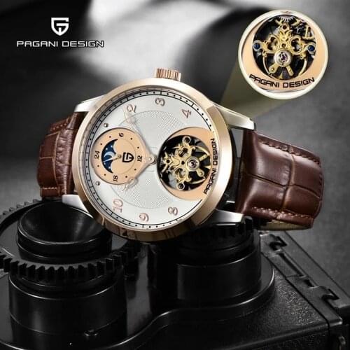 PAGANI Design Automatic Mens Watch Casual Fashion Top Brand Mechanical Watches Mens Leather Waterproof Wristwatches Moon Phase