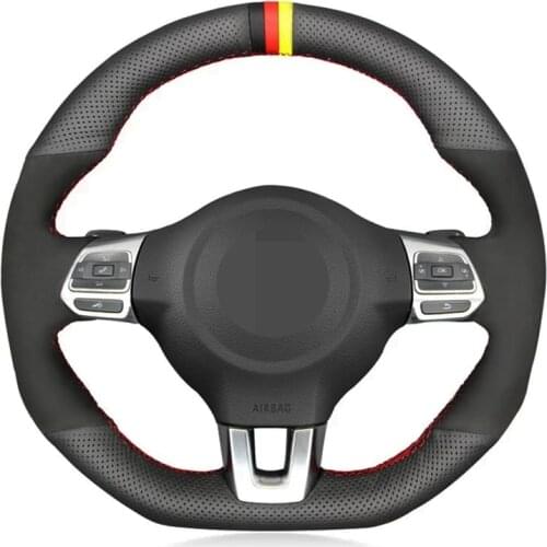 Car Steering Wheel Cover Soft Black Genuine Leather Suede For Volkswagen Golf 6 GTI MK6 VW Polo GTI Scirocco R Passat