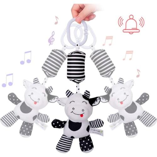 Baby hanging bed safety seat plush toy Hand Bell Multifunctional Plush Toy Stroller Mobile Gift Cartoon Animal with Round Buckle
