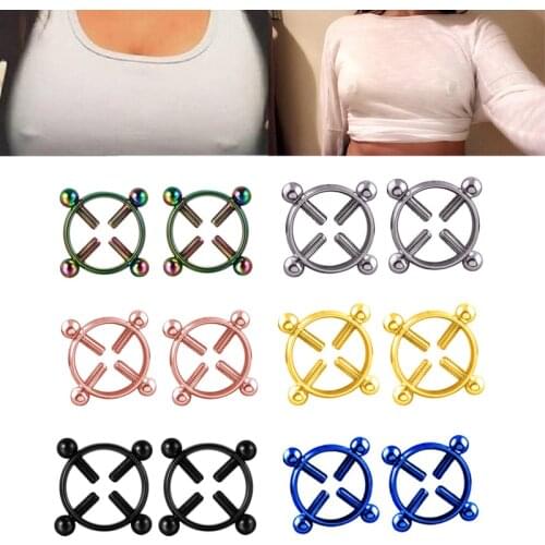 2pcs Fake Nipple Ring Non Piercing Breast Nail Screw Shield Stainless Steel Clamp Adult Game for Women Sexy Body Jewelry Gift