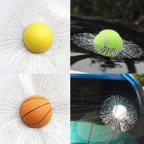 Creative transparent 3D simulation tennis car sticker car glass funny decoration sticker ball car Personalized smashing gla V6P4