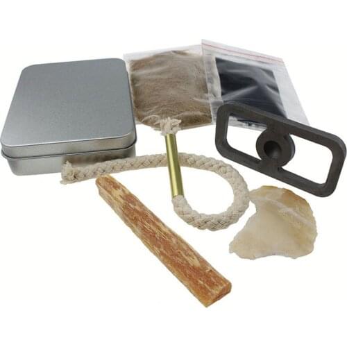 Flint Stone Durable Silver 7pcs Survival Tool Blowing Travel Primitive Hike Camping Bow Drill Survival Tools Kit