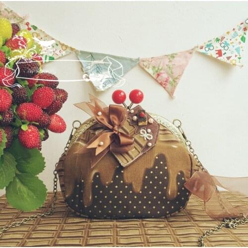 Sweet Lolita Vintage Mori Girl Chocolate Bow Cherry Dot Print Messenger Bag Cosplay Accessories Shoulder Bag Little Handbag